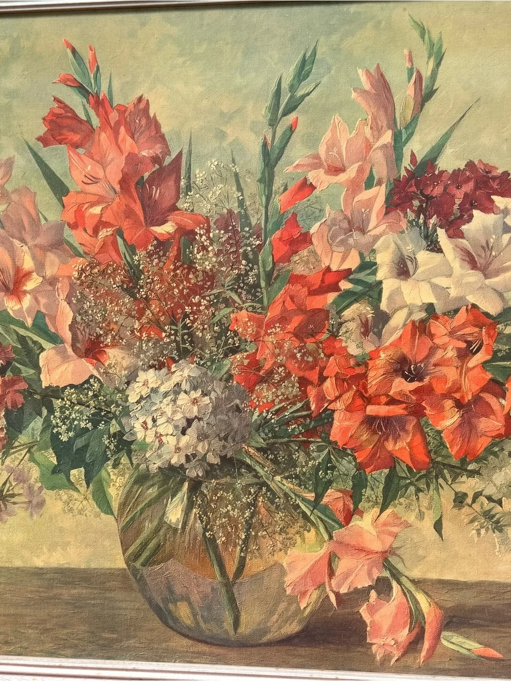 Floral Bouquet Wall Art Print in Coral and Pink - signed